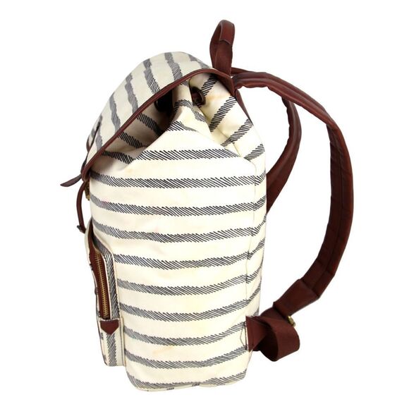 Fossil WHITE GRAY COATED CANVAS BROWN LEATHER TRIM HANDLES SHOULDER BAG BACKPACK - Picture 3 of 16